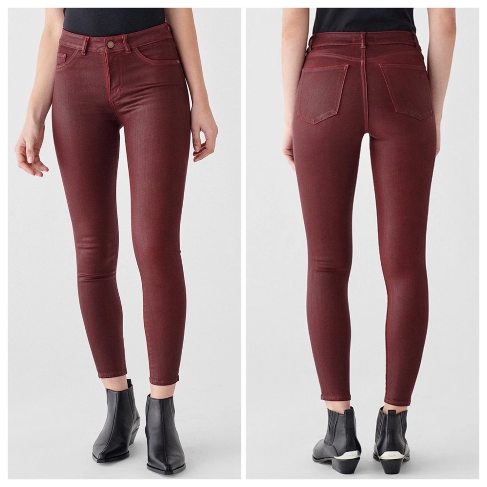 DL1961 Florence Instasculpt Coated Skinny Ankle Jeans in London Merlot Size 27.